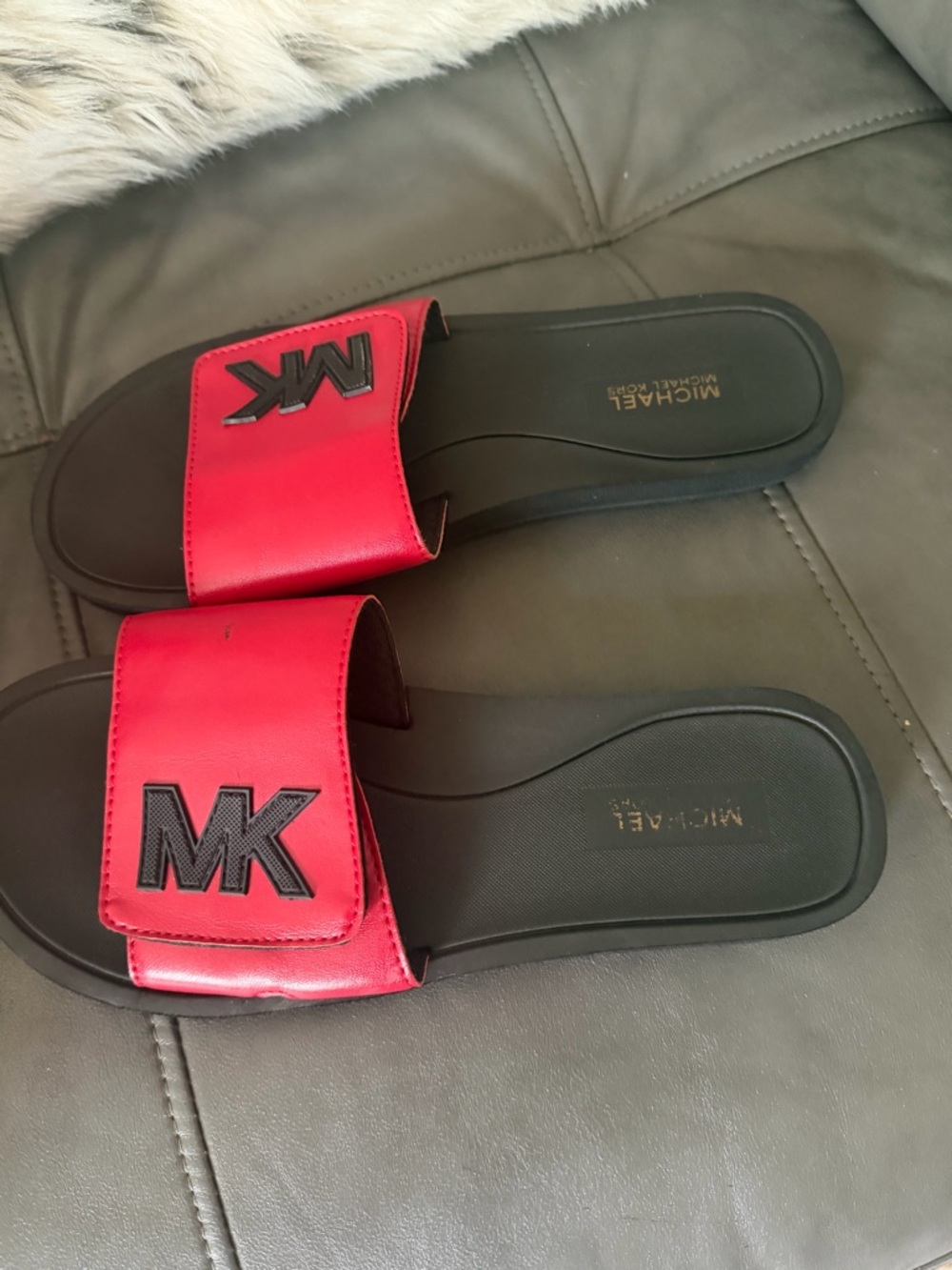 Michael Kors Red and Black MK Logo Slide Sandals - Picture 2 of 3